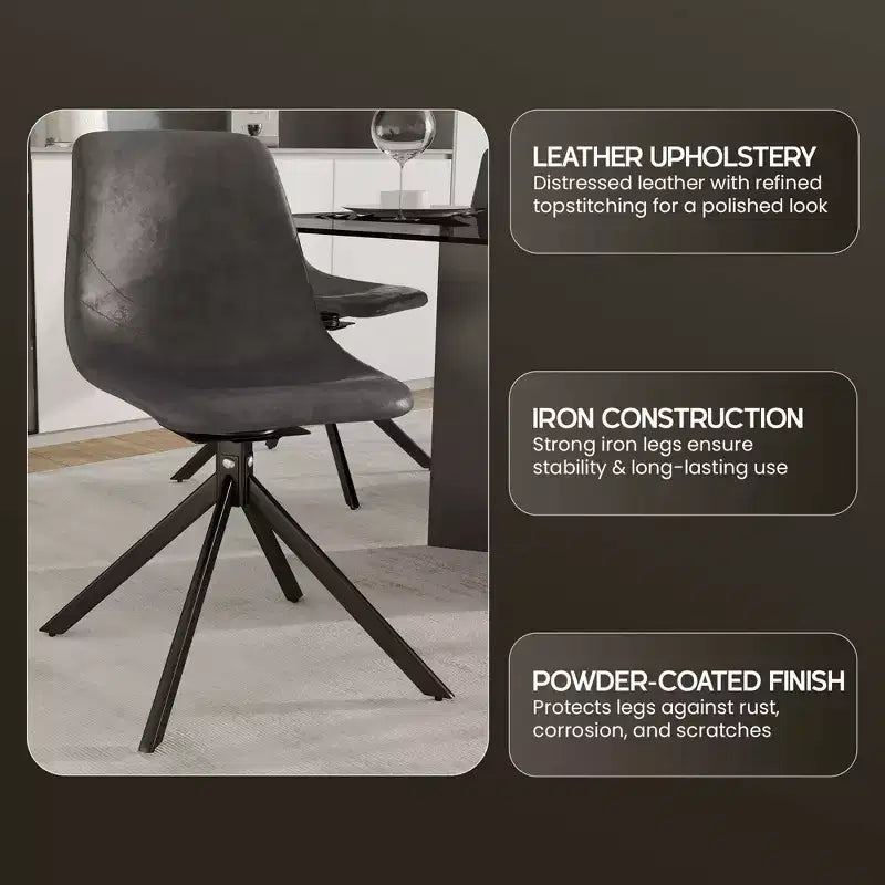 Swivel Leather Dining Side Chair with Iron Legs, Comfortable Accent Chair, Set of 4