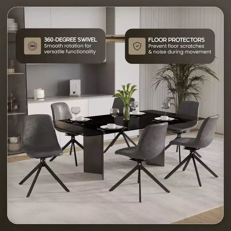Swivel Leather Dining Side Chair with Iron Legs, Comfortable Accent Chair, Set of 4