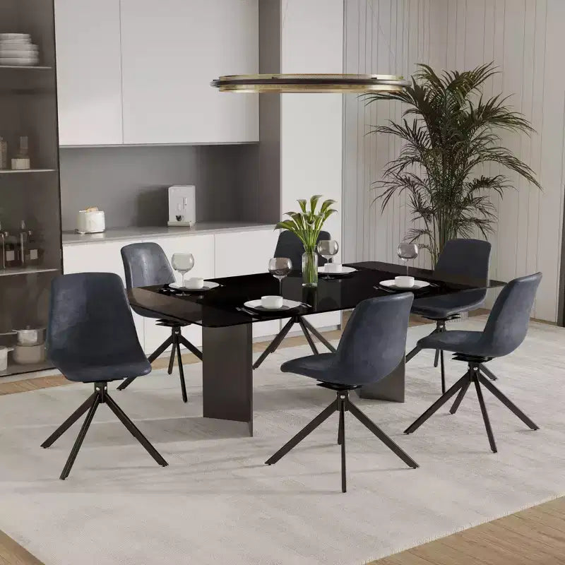 Swivel Leather Dining Side Chair with Iron Legs, Comfortable Accent Chair, Set of 4