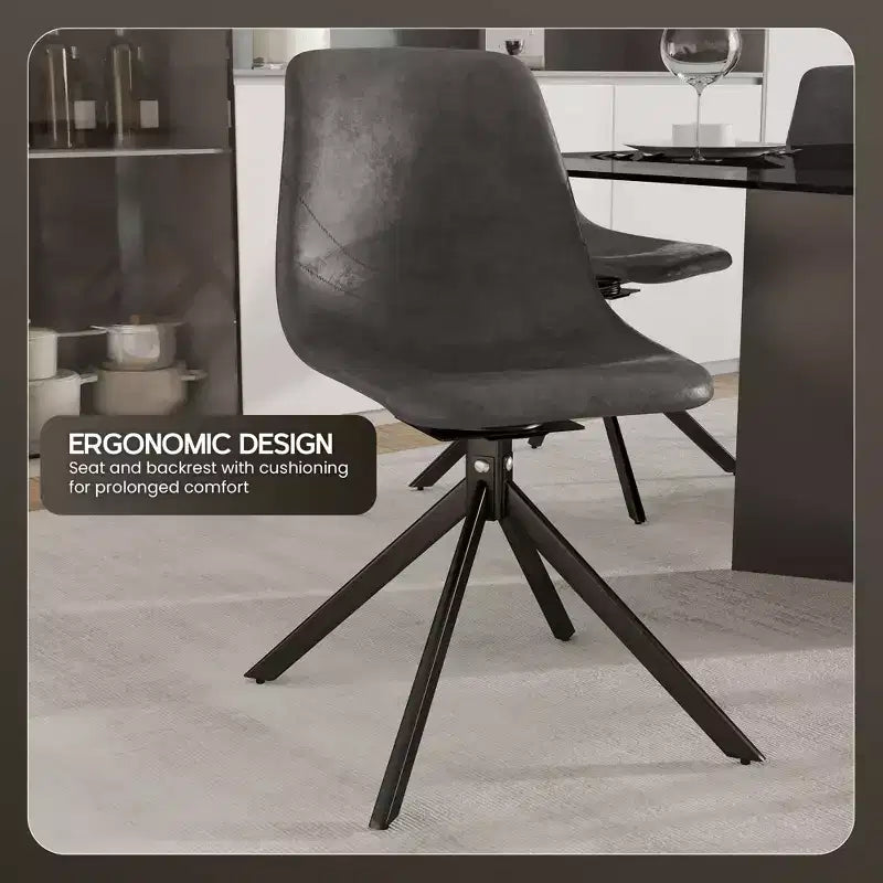 Swivel Leather Dining Side Chair with Iron Legs, Comfortable Accent Chair, Set of 4