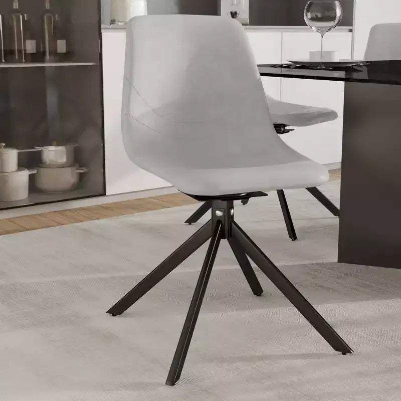 Swivel Leather Dining Side Chair with Iron Legs, Comfortable Accent Chair, Set of 4