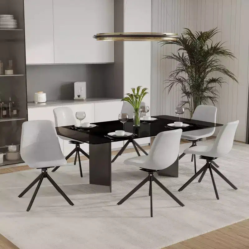 Swivel Leather Dining Side Chair with Iron Legs, Comfortable Accent Chair, Set of 4