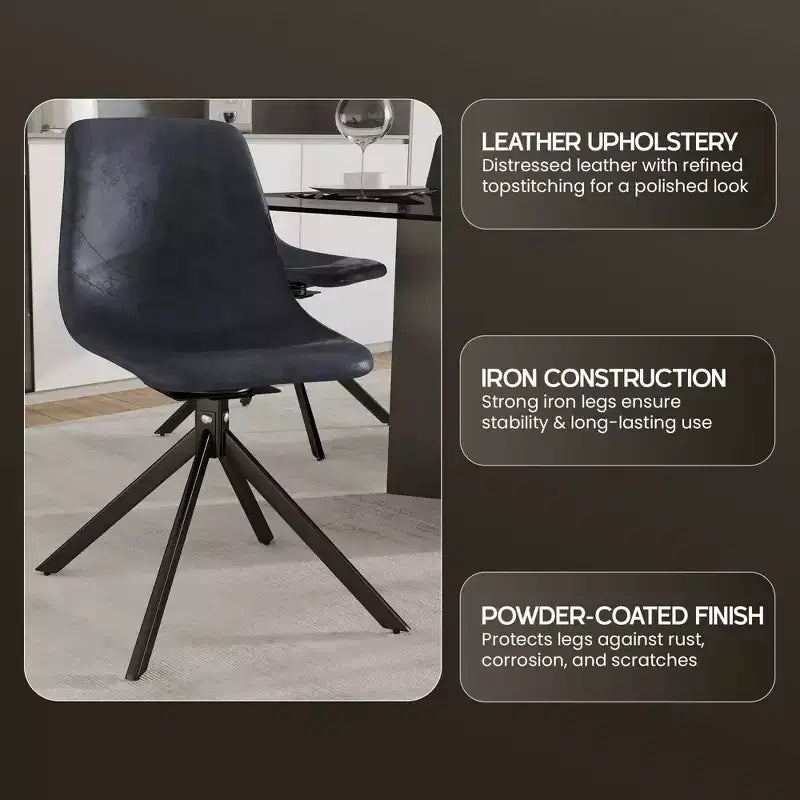 Swivel Leather Dining Side Chair with Iron Legs, Comfortable Accent Chair, Set of 4