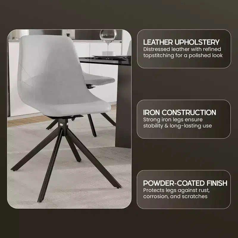 Swivel Leather Dining Side Chair with Iron Legs, Comfortable Accent Chair, Set of 4