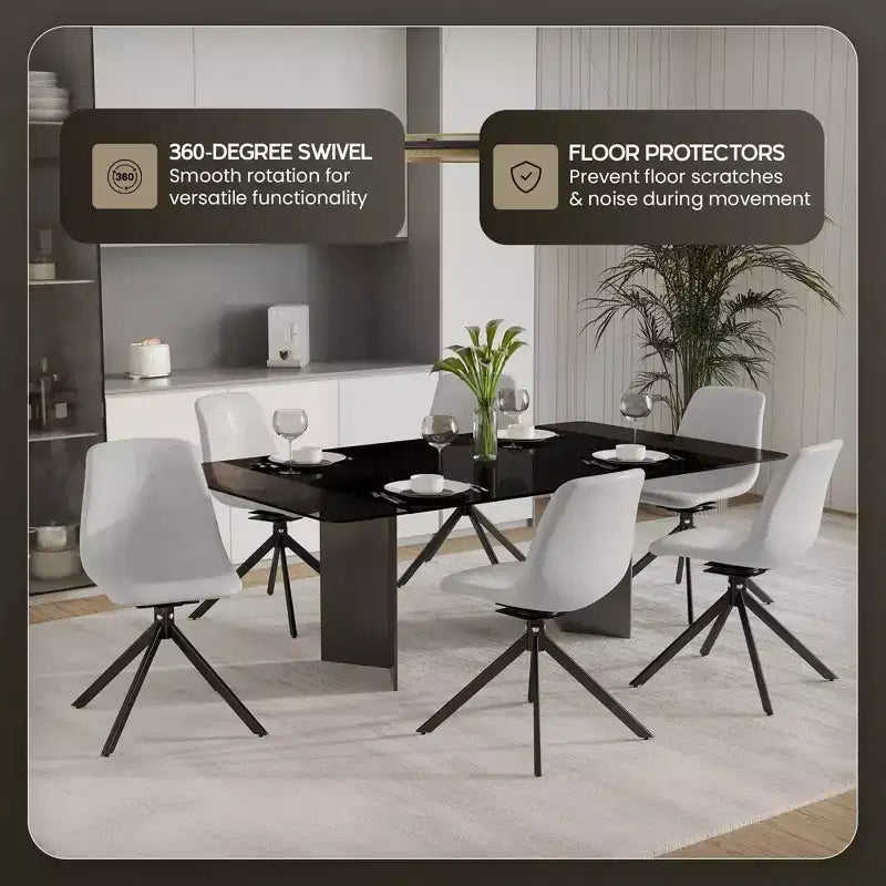 Swivel Leather Dining Side Chair with Iron Legs, Comfortable Accent Chair, Set of 4