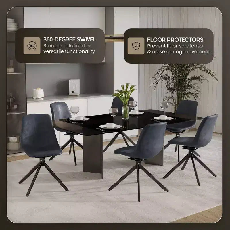 Swivel Leather Dining Side Chair with Iron Legs, Comfortable Accent Chair, Set of 4