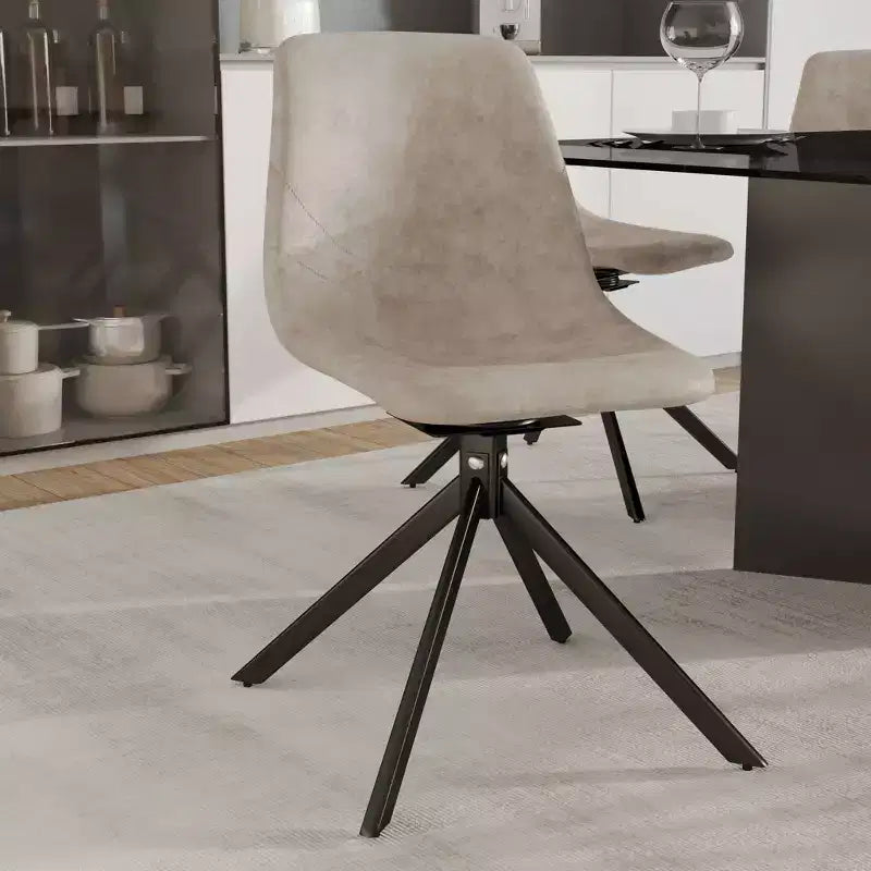 Swivel Leather Dining Side Chair with Iron Legs, Comfortable Accent Chair, Set of 4