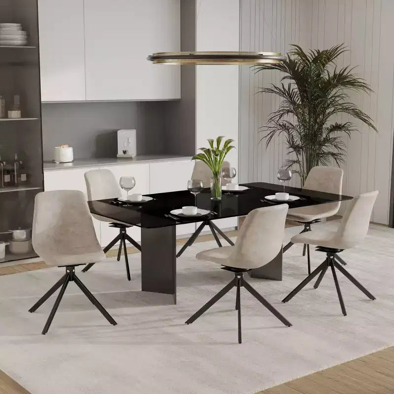 Swivel Leather Dining Side Chair with Iron Legs, Comfortable Accent Chair, Set of 4