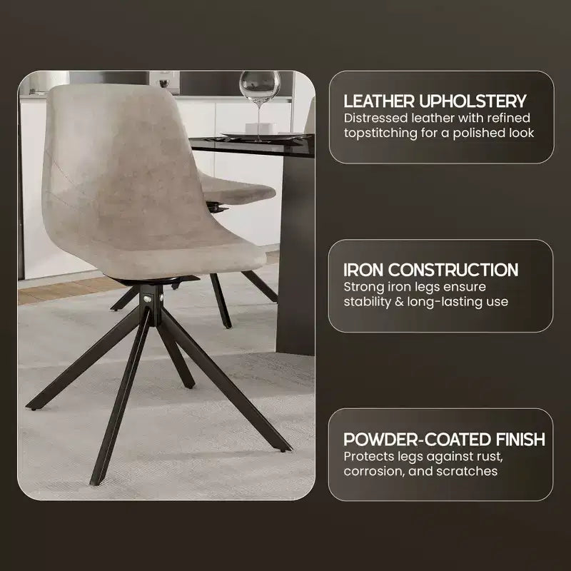 Swivel Leather Dining Side Chair with Iron Legs, Comfortable Accent Chair, Set of 4