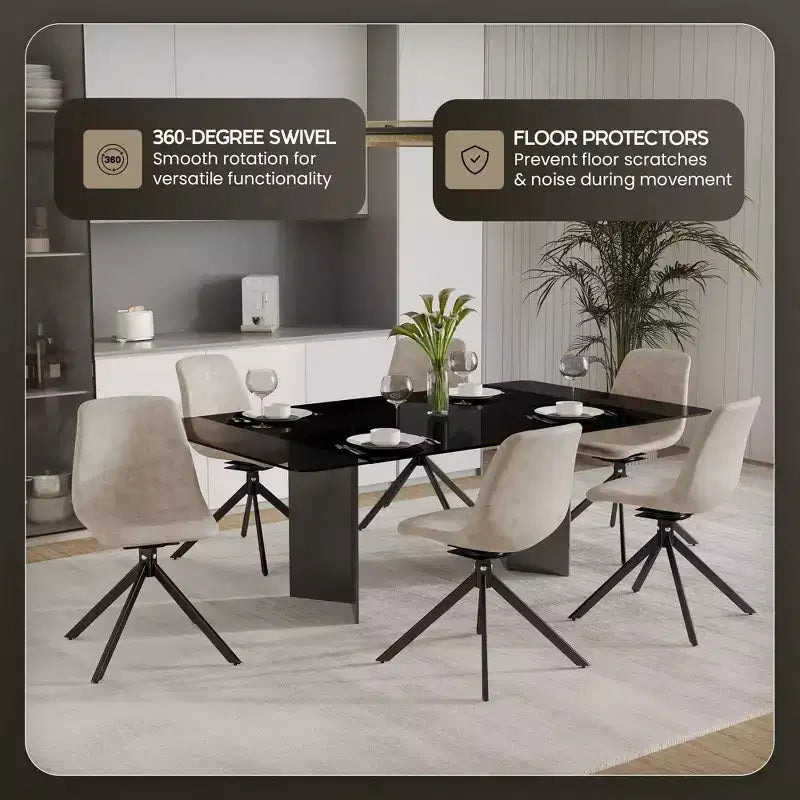 Swivel Leather Dining Side Chair with Iron Legs, Comfortable Accent Chair, Set of 4
