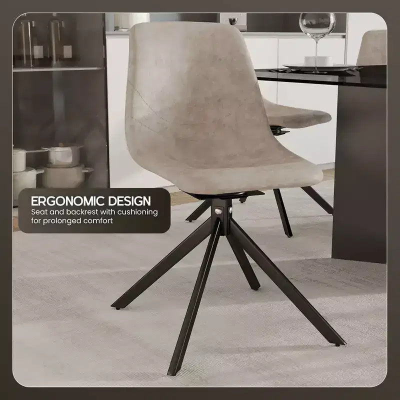 Swivel Leather Dining Side Chair with Iron Legs, Comfortable Accent Chair, Set of 4