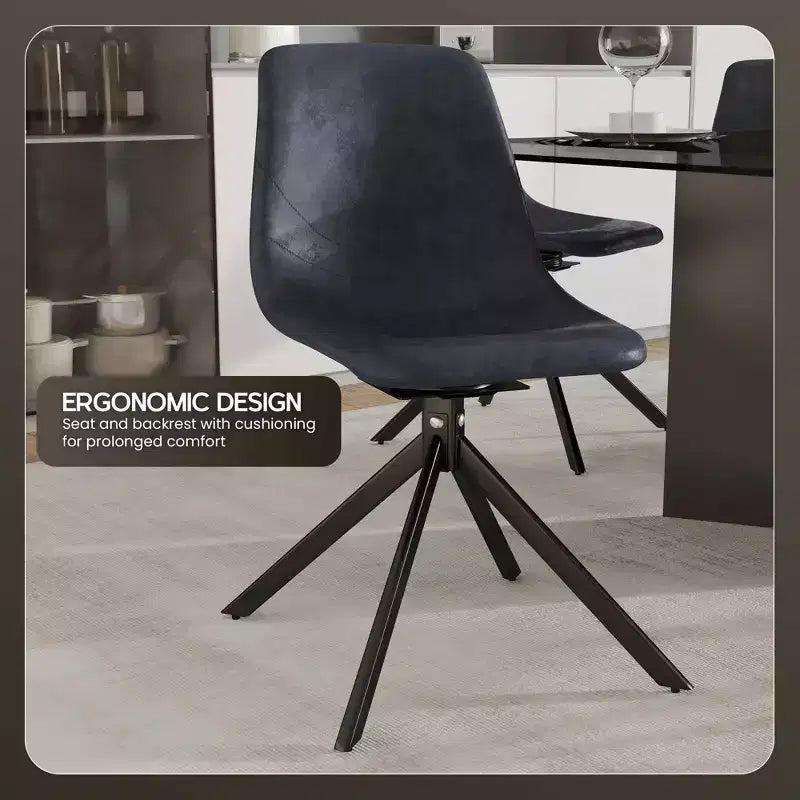 Swivel Leather Dining Side Chair with Iron Legs, Comfortable Accent Chair, Set of 4