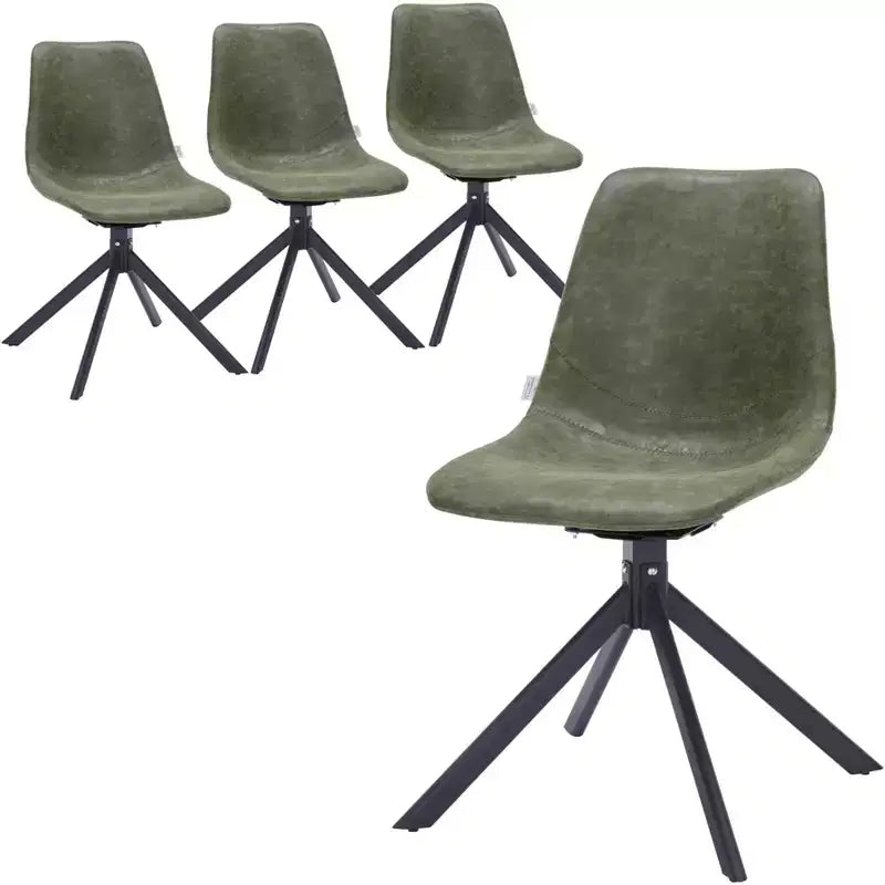 Swivel Leather Dining Side Chair with Iron Legs, Comfortable Accent Chair, Set of 4