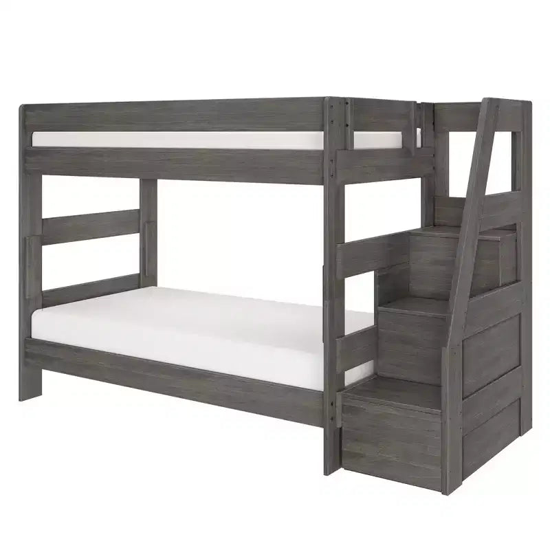 Modern Farmhouse Twin Over Twin Bunk Bed with Storage Staircase