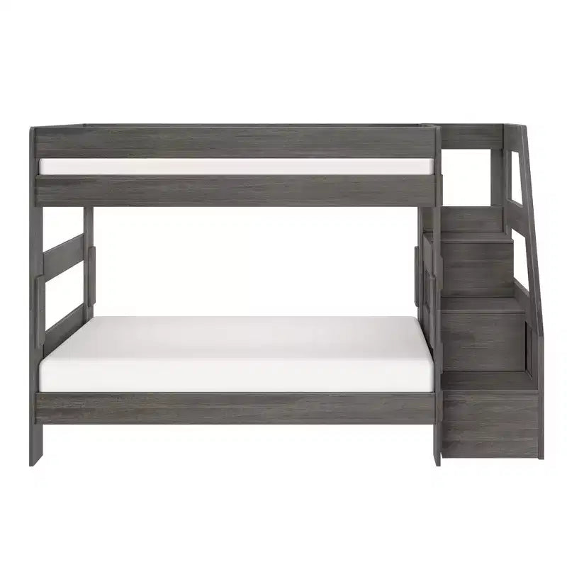 Modern Farmhouse Twin Over Twin Bunk Bed with Storage Staircase