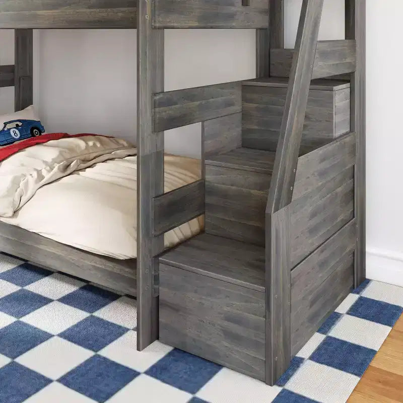 Modern Farmhouse Twin Over Twin Bunk Bed with Storage Staircase
