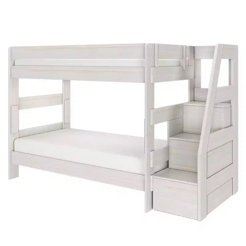 Modern Farmhouse Twin Over Twin Bunk Bed with Storage Staircase