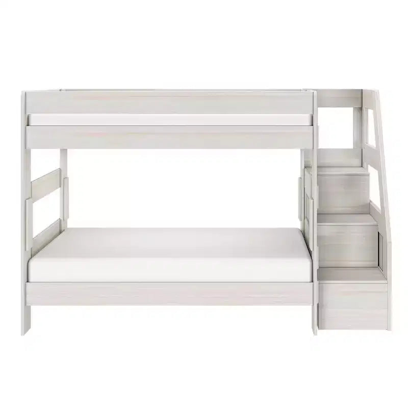 Modern Farmhouse Twin Over Twin Bunk Bed with Storage Staircase