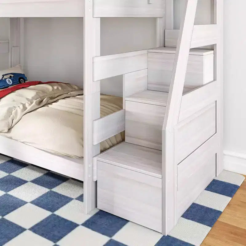Modern Farmhouse Twin Over Twin Bunk Bed with Storage Staircase