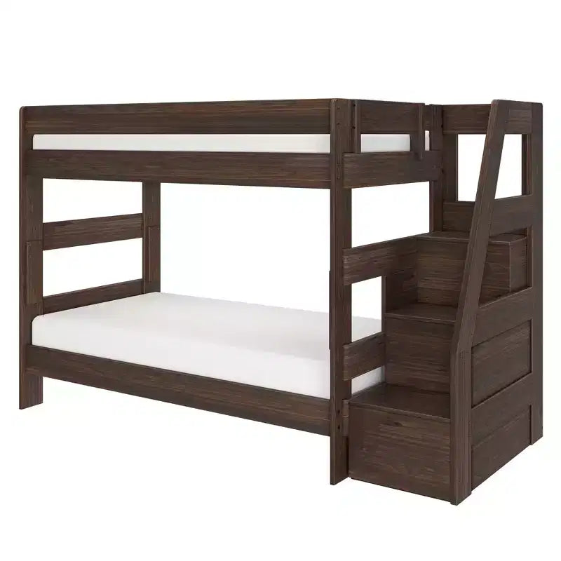 Modern Farmhouse Twin Over Twin Bunk Bed with Storage Staircase