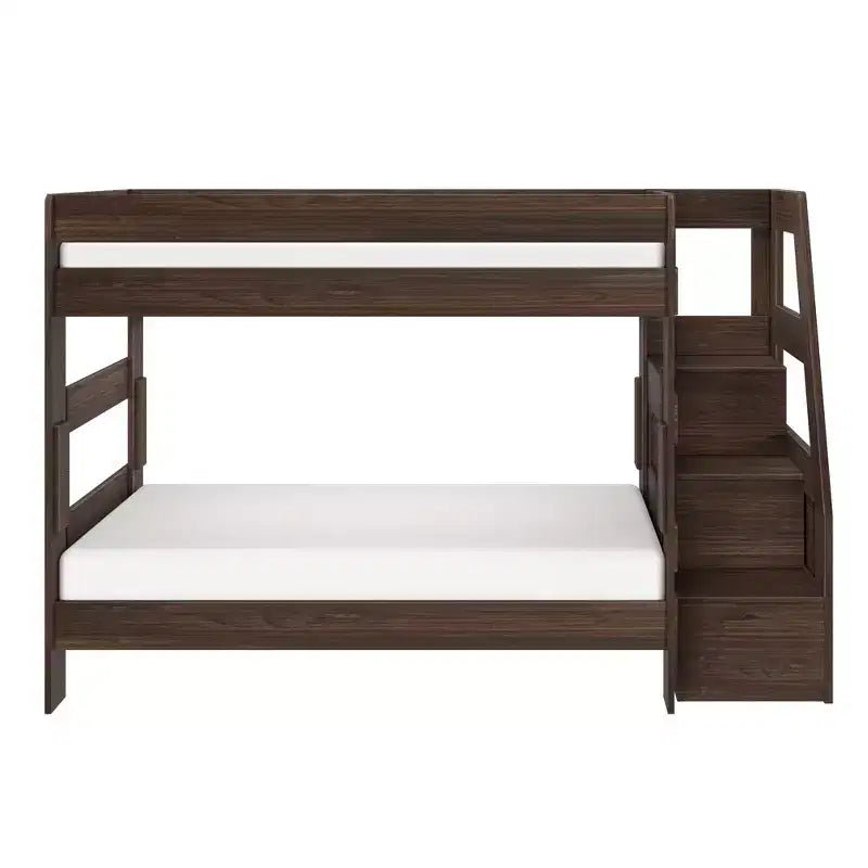 Modern Farmhouse Twin Over Twin Bunk Bed with Storage Staircase