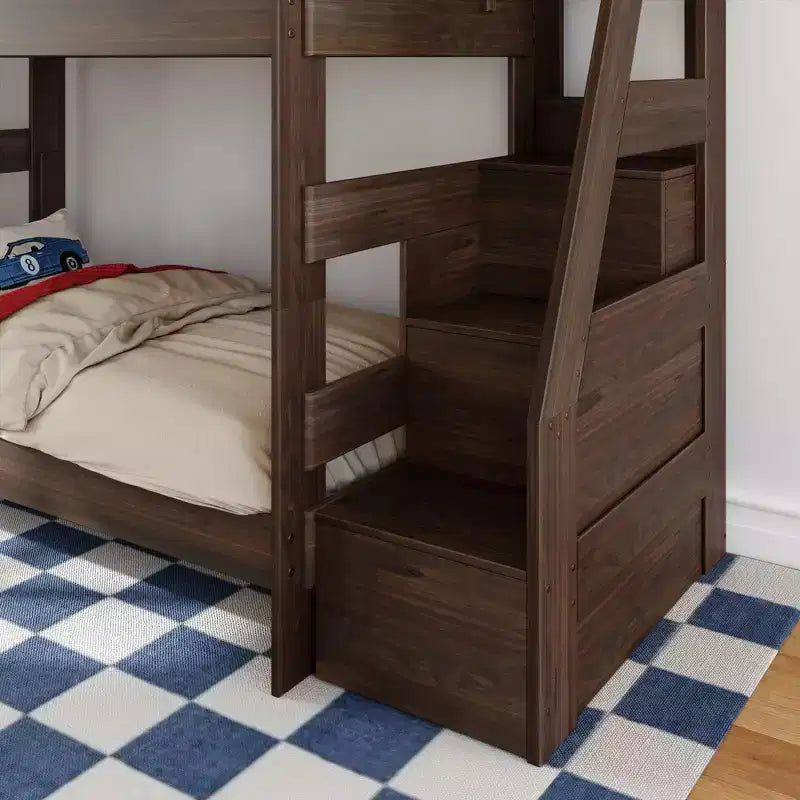Modern Farmhouse Twin Over Twin Bunk Bed with Storage Staircase