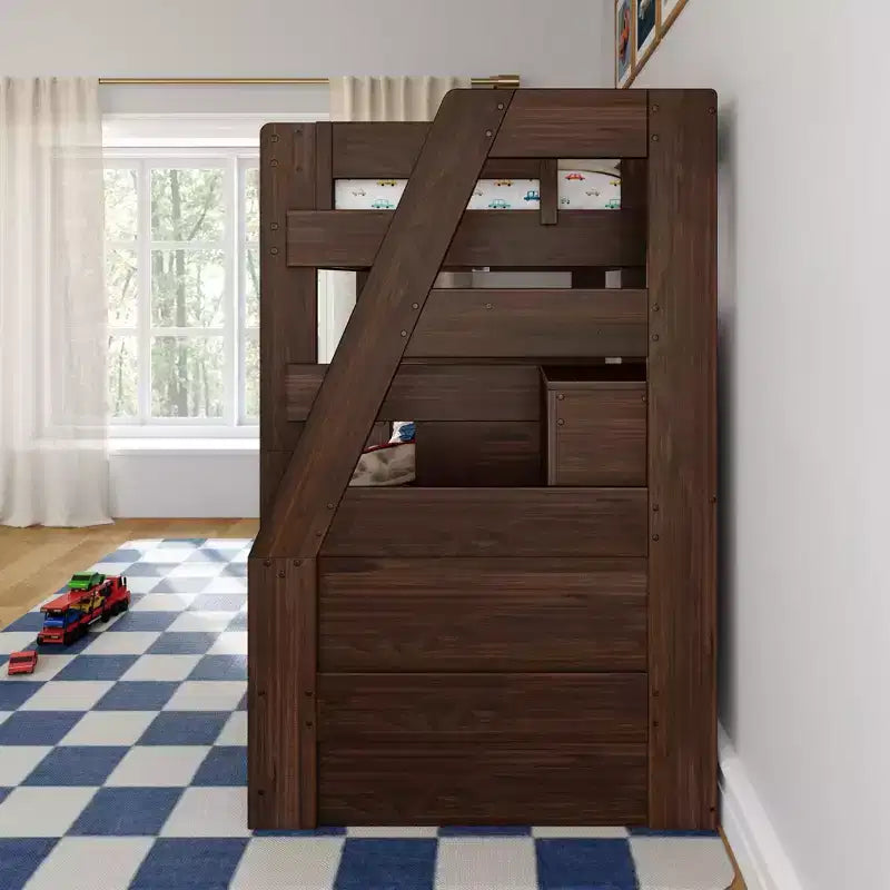 Modern Farmhouse Twin Over Twin Bunk Bed with Storage Staircase