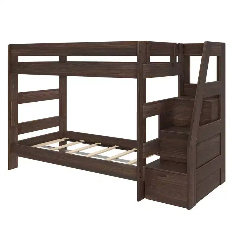 Modern Farmhouse Twin Over Twin Bunk Bed with Storage Staircase
