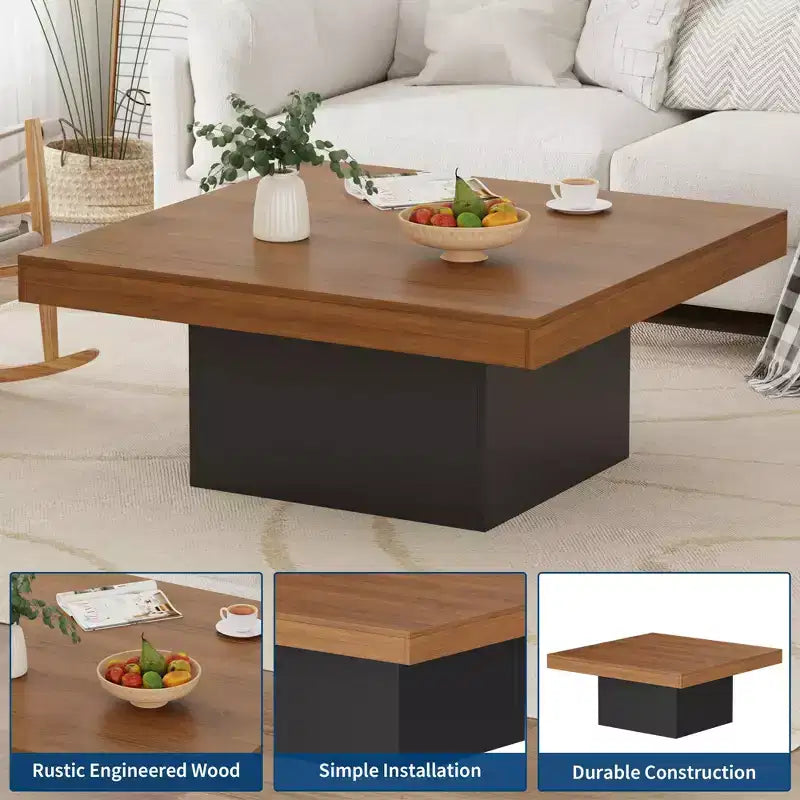 Square coffee table, 35 inches, modern style, suitable for home offices, apartments, reading rooms, easy to assemble.