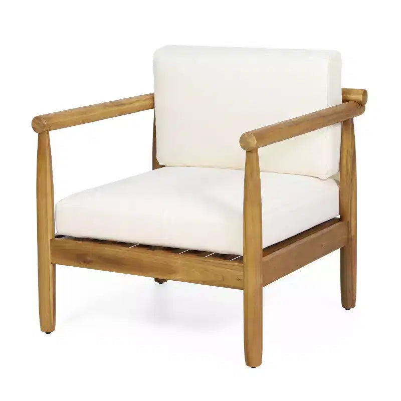 Acacia Wood Accent Lounge Chair with Cushioned Seat and Back, Natural