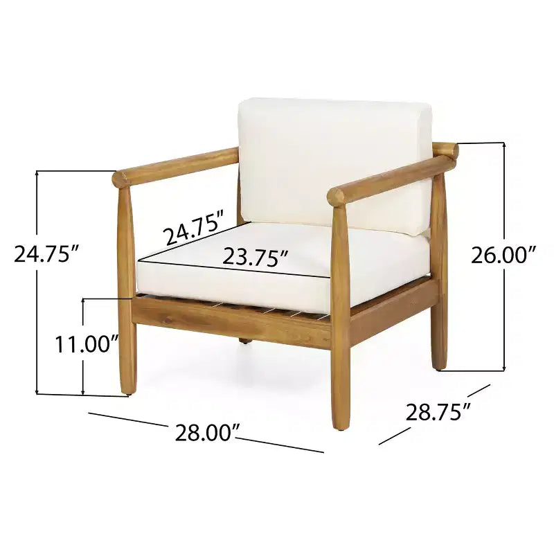 Acacia Wood Accent Lounge Chair with Cushioned Seat and Back, Natural