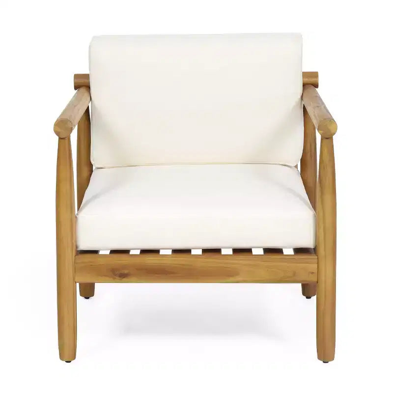 Acacia Wood Accent Lounge Chair with Cushioned Seat and Back, Natural