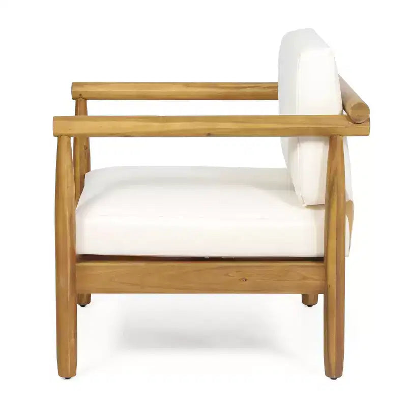 Acacia Wood Accent Lounge Chair with Cushioned Seat and Back, Natural