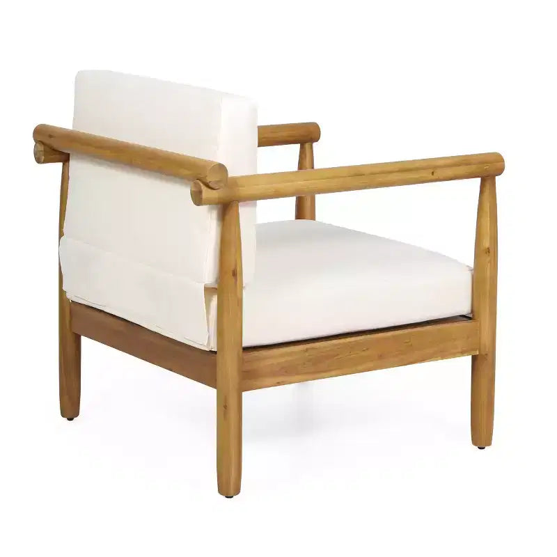 Acacia Wood Accent Lounge Chair with Cushioned Seat and Back, Natural