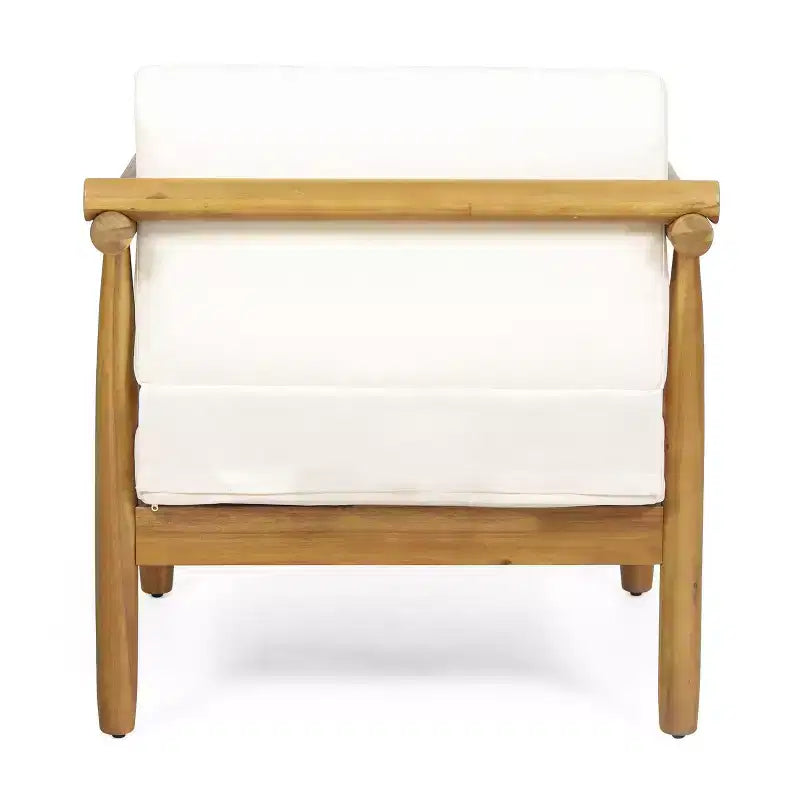 Acacia Wood Accent Lounge Chair with Cushioned Seat and Back, Natural